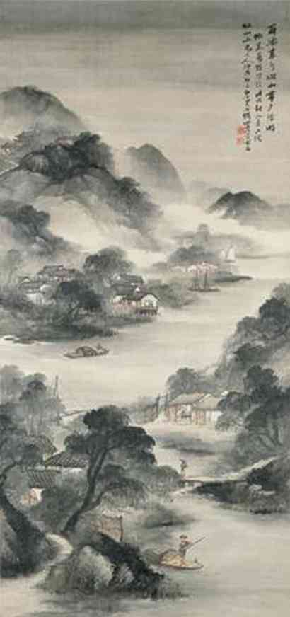吴石僊 1898年作 雨景山水 立轴